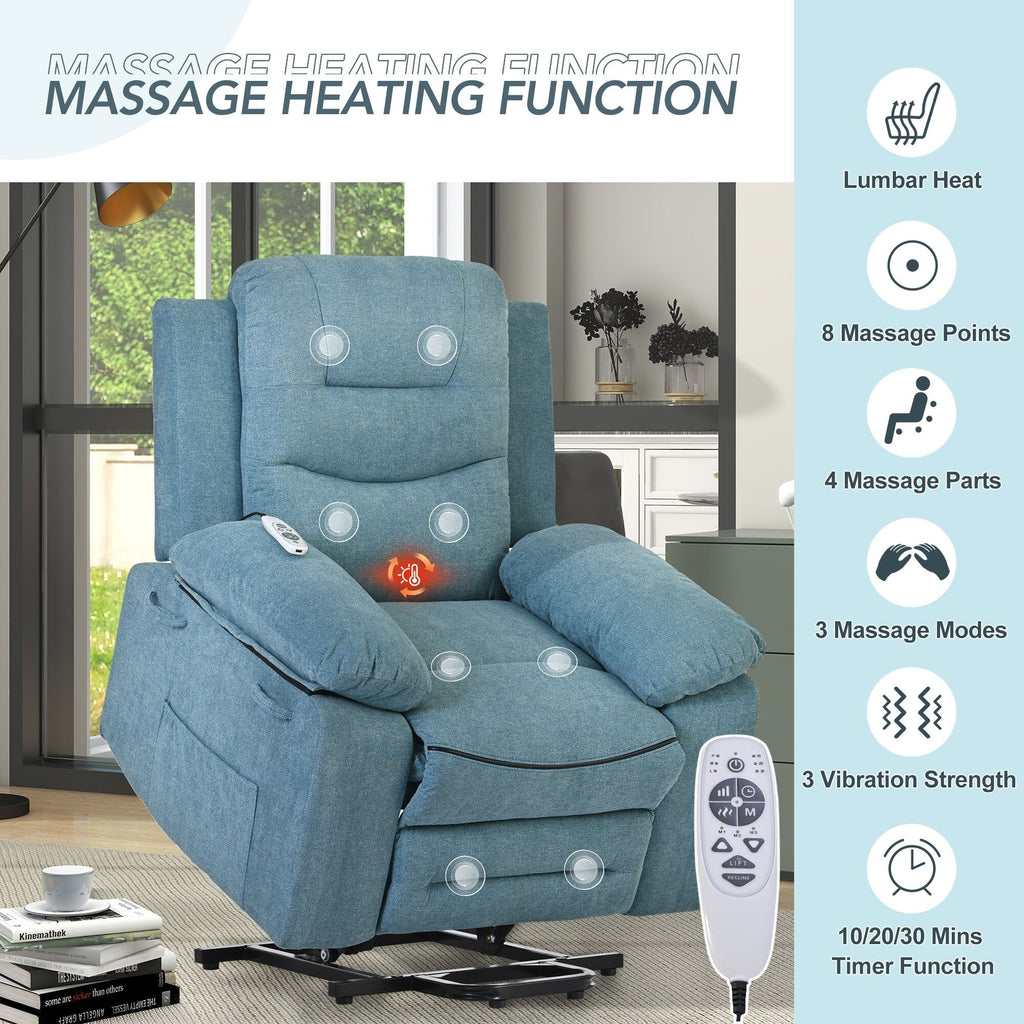Fauteuil inclinable massant et releveur électrique Roomfitters avec chaleur apaisante, modes de massage réglables et options d'inclinaison infinies