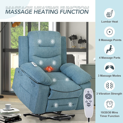 Fauteuil inclinable massant et releveur électrique Roomfitters avec chaleur apaisante, modes de massage réglables et options d'inclinaison infinies