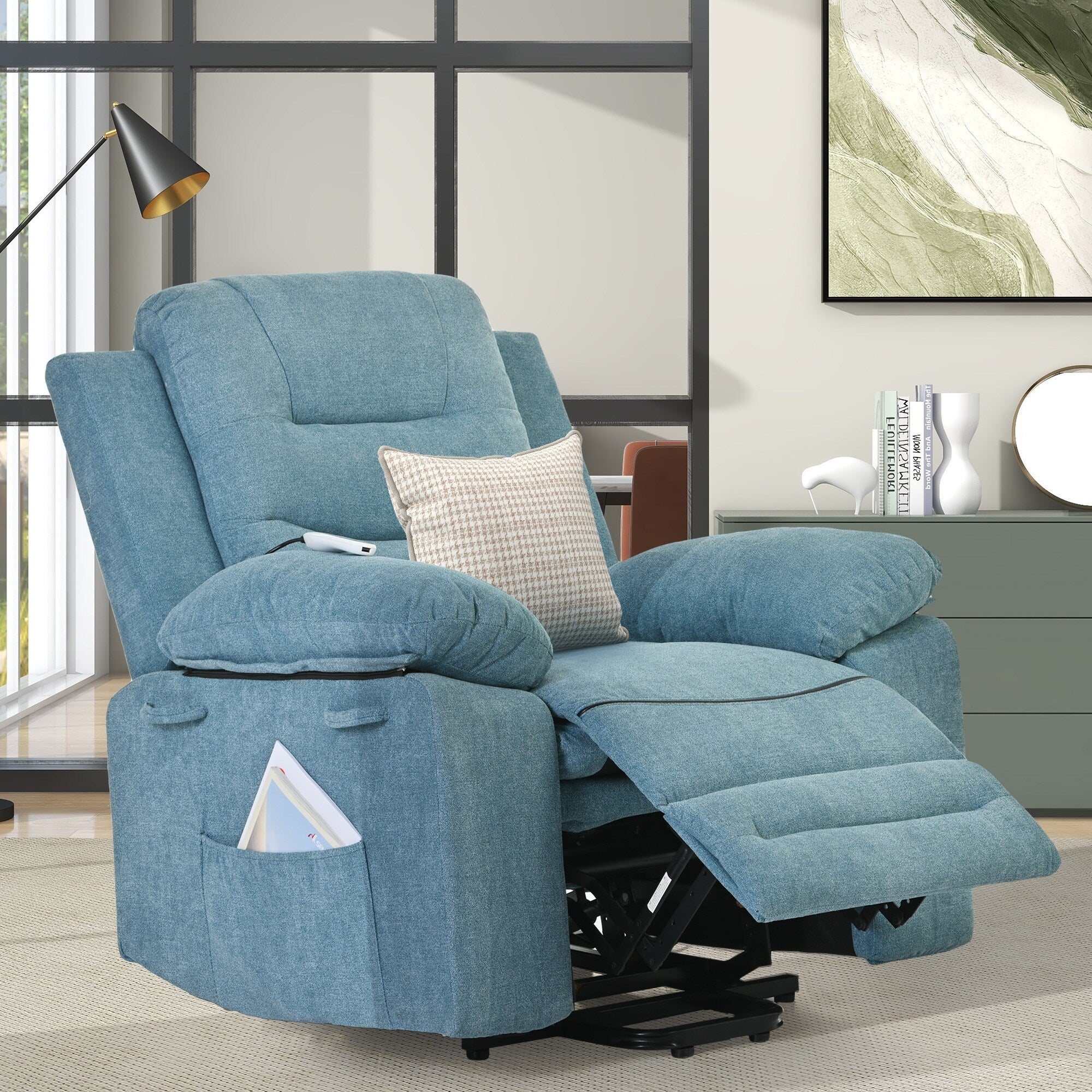 Fauteuil inclinable massant et releveur électrique Roomfitters avec chaleur apaisante, modes de massage réglables et options d'inclinaison infinies