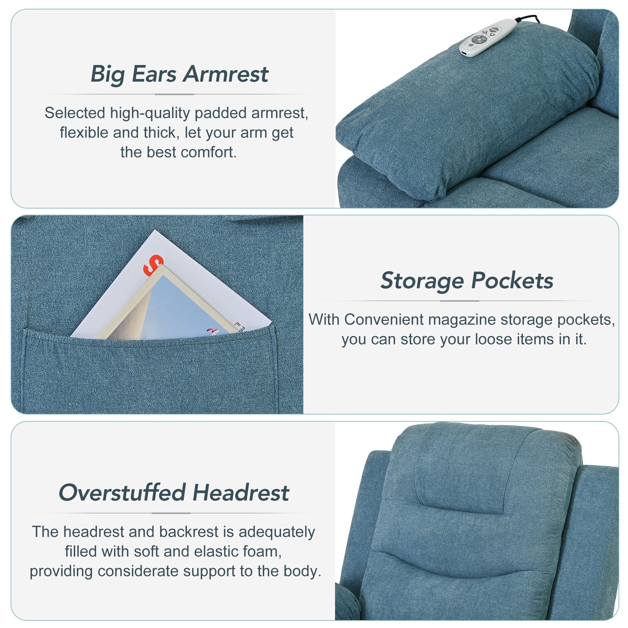 Fauteuil inclinable massant et releveur électrique Roomfitters avec chaleur apaisante, modes de massage réglables et options d'inclinaison infinies