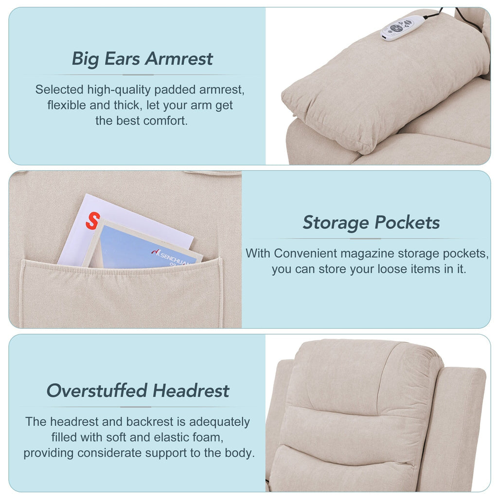 Fauteuil inclinable massant et releveur électrique Roomfitters avec chaleur apaisante, modes de massage réglables et options d'inclinaison infinies