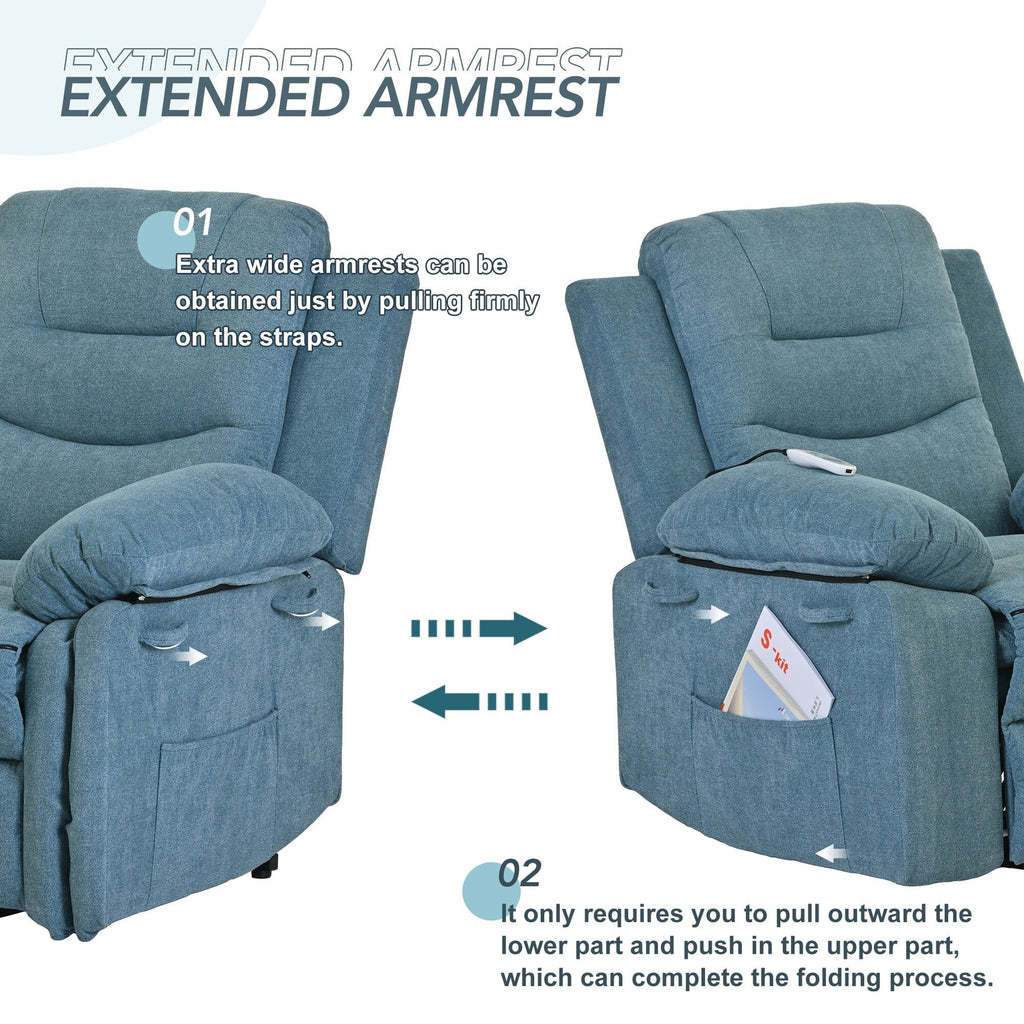 Fauteuil inclinable massant et releveur électrique Roomfitters avec chaleur apaisante, modes de massage réglables et options d'inclinaison infinies