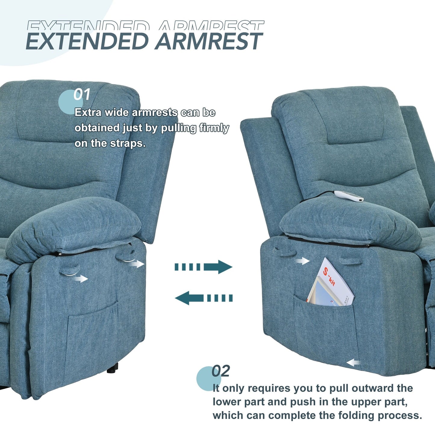 Fauteuil inclinable massant et releveur électrique Roomfitters avec chaleur apaisante, modes de massage réglables et options d'inclinaison infinies
