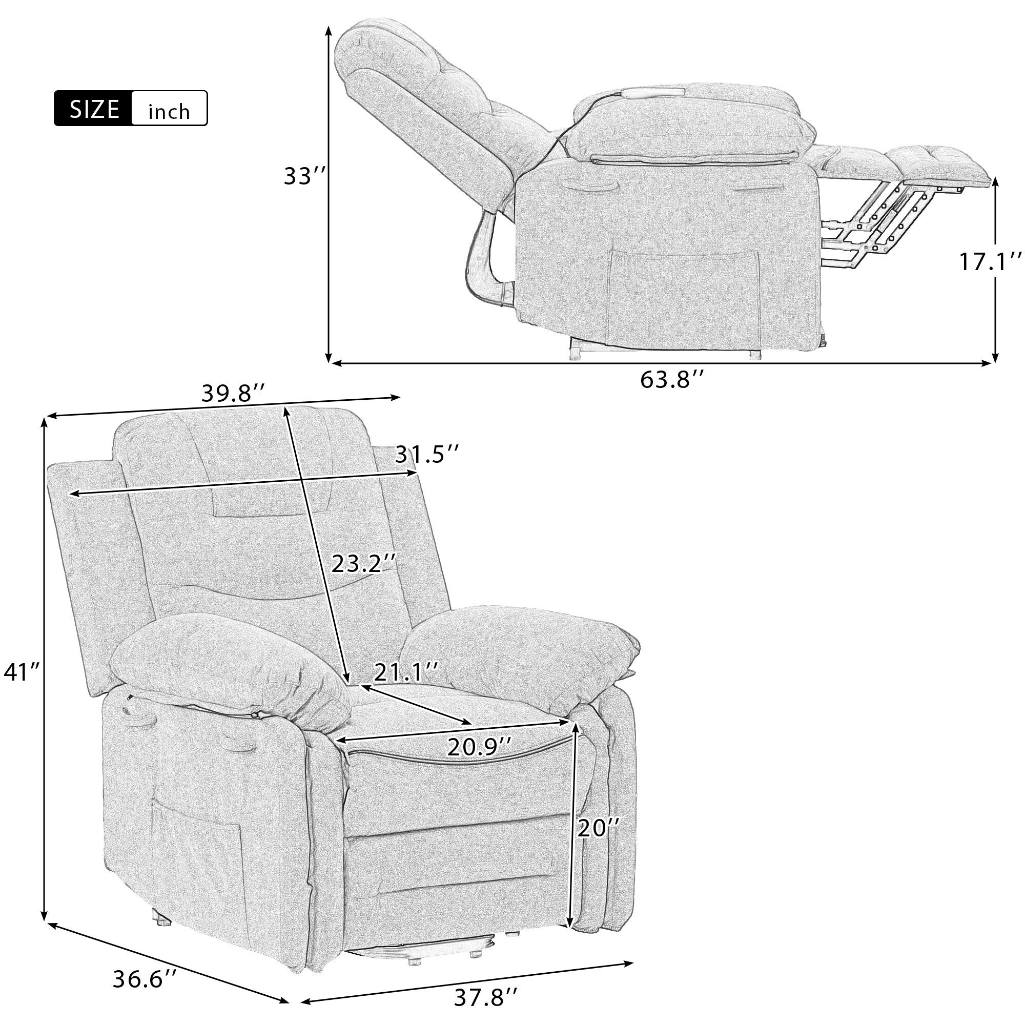 Fauteuil inclinable massant et releveur électrique Roomfitters avec chaleur apaisante, modes de massage réglables et options d'inclinaison infinies