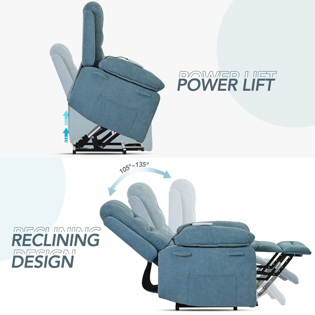 Fauteuil inclinable massant et releveur électrique Roomfitters avec chaleur apaisante, modes de massage réglables et options d'inclinaison infinies