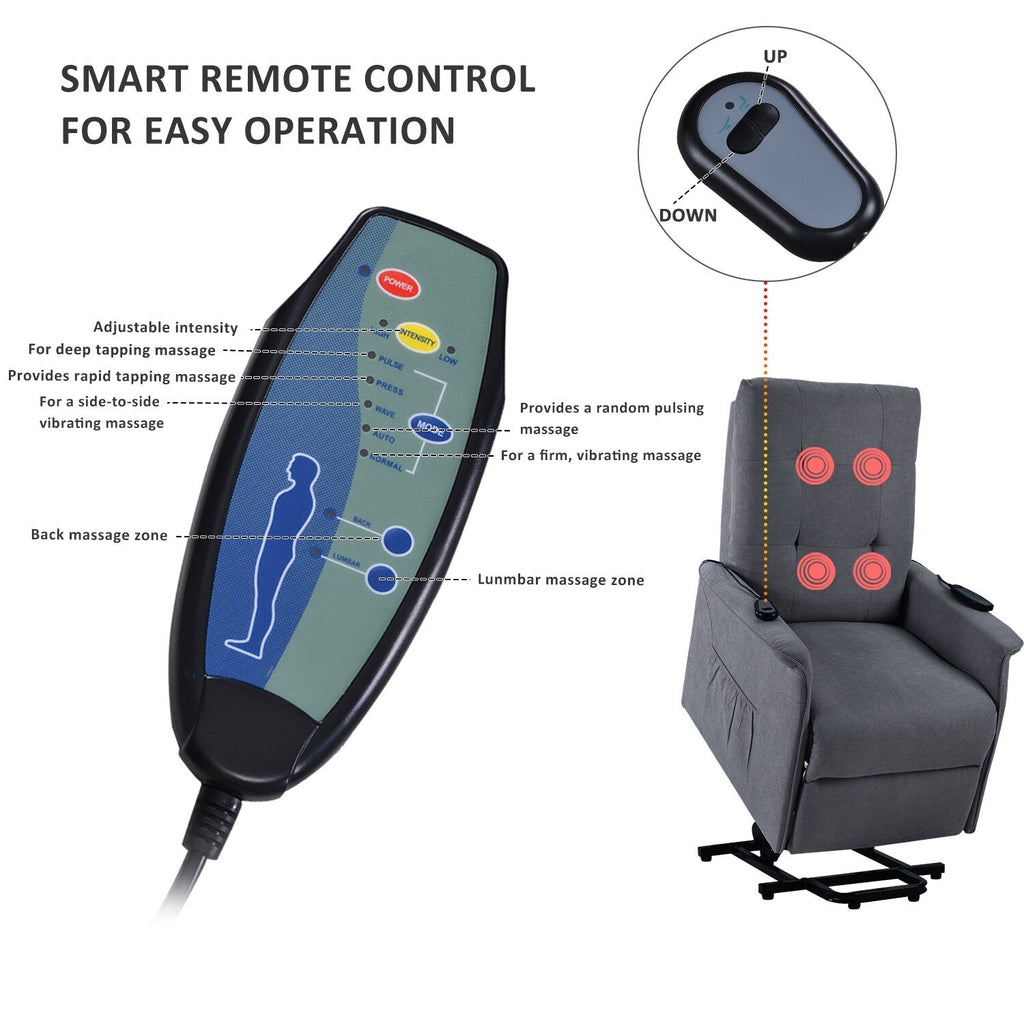 Fauteuil inclinable électrique Roomfitters avec massage réglable et mécanisme de levage en douceur