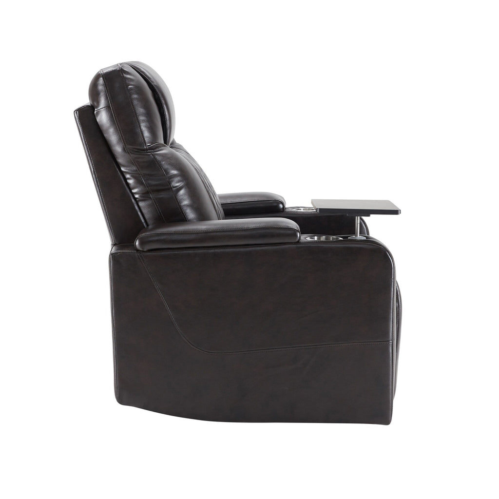 Fauteuil inclinable électrique Roomfitters avec ports de chargement USB, rangement dissimulé des accoudoirs, deux porte-gobelets et plateau pivotant à 360°