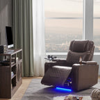 Fauteuil inclinable électrique Roomfitters avec ports de chargement USB, rangement dissimulé des accoudoirs, deux porte-gobelets et plateau pivotant à 360°