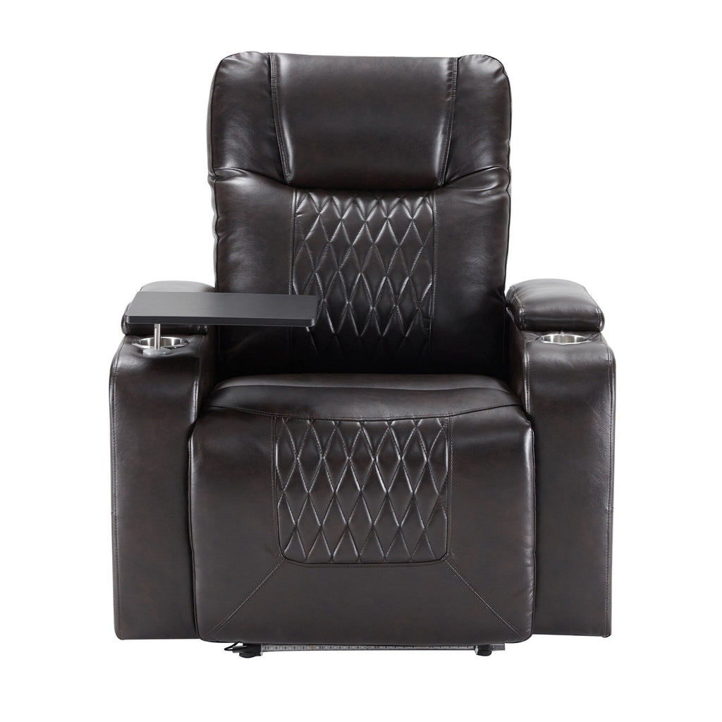 Fauteuil inclinable électrique Roomfitters avec ports de chargement USB, rangement dissimulé des accoudoirs, deux porte-gobelets et plateau pivotant à 360°