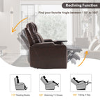 Fauteuil inclinable électrique Roomfitters avec ports de chargement USB, rangement dissimulé des accoudoirs, deux porte-gobelets et plateau pivotant à 360°