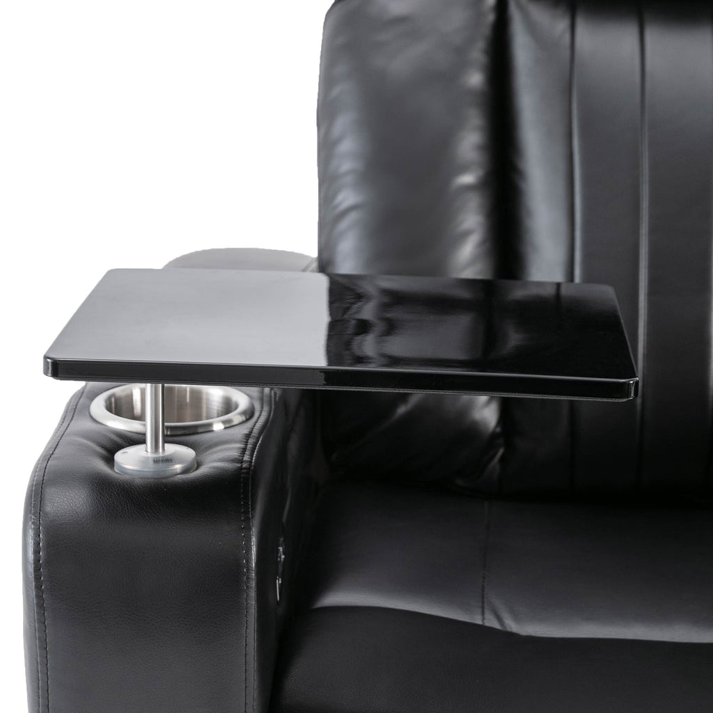 Fauteuil inclinable électrique haut de gamme Roomfitters avec accoudoirs de rangement, porte-gobelets, plateau pivotant et support pour téléphone portable, noir