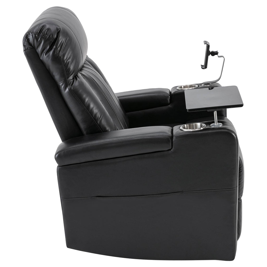 Fauteuil inclinable électrique haut de gamme Roomfitters avec accoudoirs de rangement, porte-gobelets, plateau pivotant et support pour téléphone portable, noir