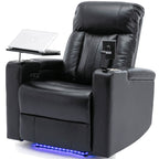 Fauteuil inclinable électrique haut de gamme Roomfitters avec accoudoirs de rangement, porte-gobelets, plateau pivotant et support pour téléphone portable, noir