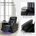 Fauteuil inclinable électrique haut de gamme Roomfitters avec accoudoirs de rangement, porte-gobelets, plateau pivotant et support pour téléphone portable, noir