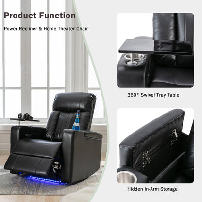 Fauteuil inclinable électrique haut de gamme Roomfitters avec accoudoirs de rangement, porte-gobelets, plateau pivotant et support pour téléphone portable, noir