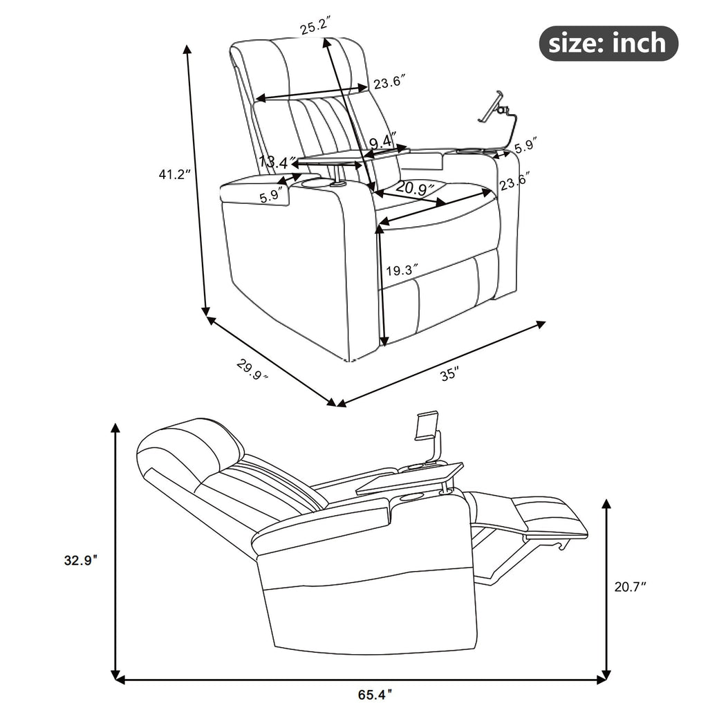 Fauteuil inclinable électrique haut de gamme Roomfitters avec accoudoirs de rangement, porte-gobelets, plateau pivotant et support pour téléphone portable, noir