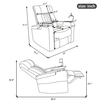 Fauteuil inclinable électrique haut de gamme Roomfitters avec accoudoirs de rangement, porte-gobelets, plateau pivotant et support pour téléphone portable, noir