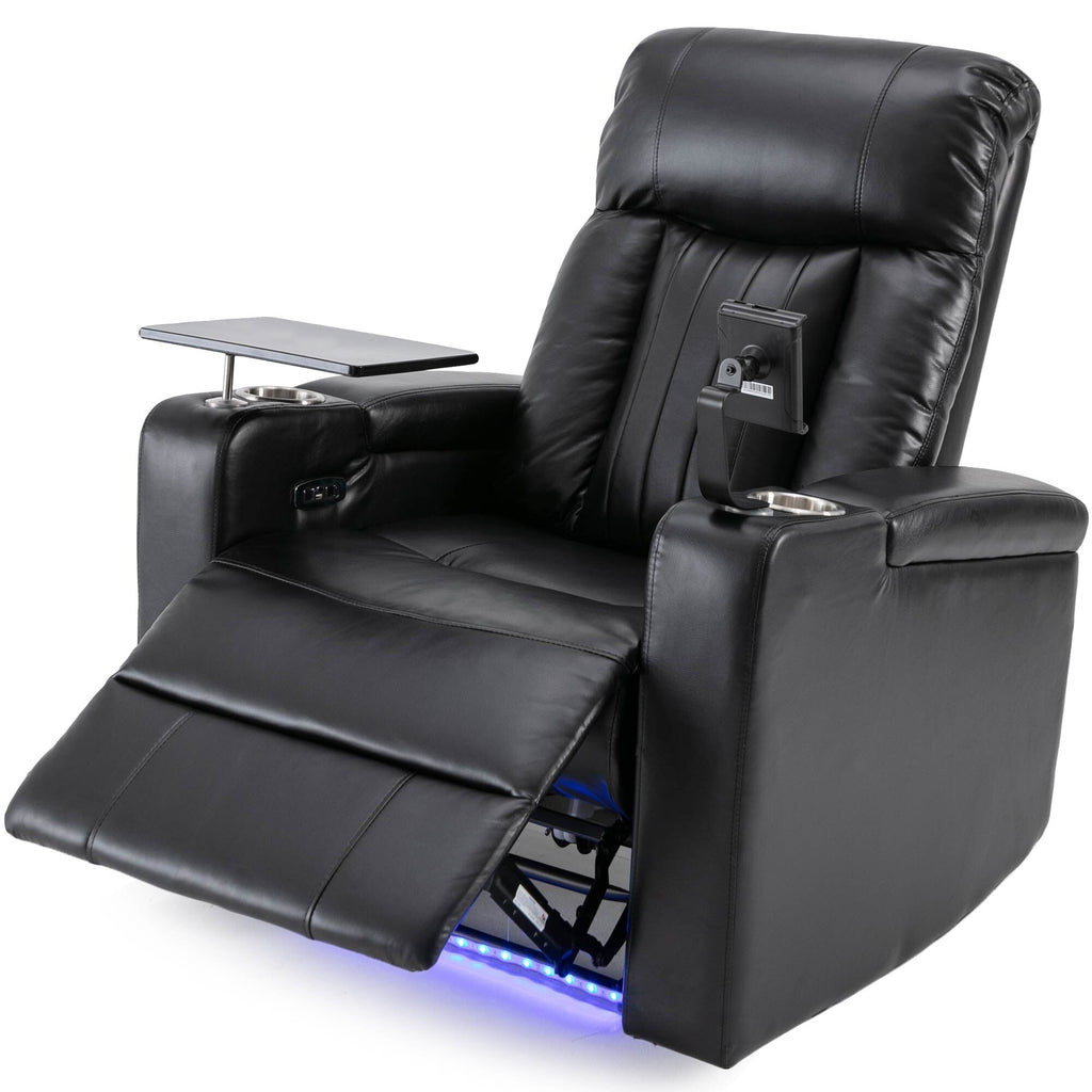 Fauteuil inclinable électrique haut de gamme Roomfitters avec accoudoirs de rangement, porte-gobelets, plateau pivotant et support pour téléphone portable, noir