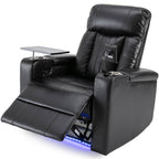 Fauteuil inclinable électrique haut de gamme Roomfitters avec accoudoirs de rangement, porte-gobelets, plateau pivotant et support pour téléphone portable, noir