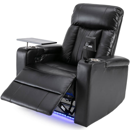 Fauteuil inclinable électrique haut de gamme Roomfitters avec accoudoirs de rangement, porte-gobelets, plateau pivotant et support pour téléphone portable, noir