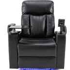 Fauteuil inclinable électrique haut de gamme Roomfitters avec accoudoirs de rangement, porte-gobelets, plateau pivotant et support pour téléphone portable, noir