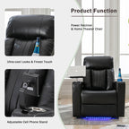 Fauteuil inclinable électrique haut de gamme Roomfitters avec accoudoirs de rangement, porte-gobelets, plateau pivotant et support pour téléphone portable, noir
