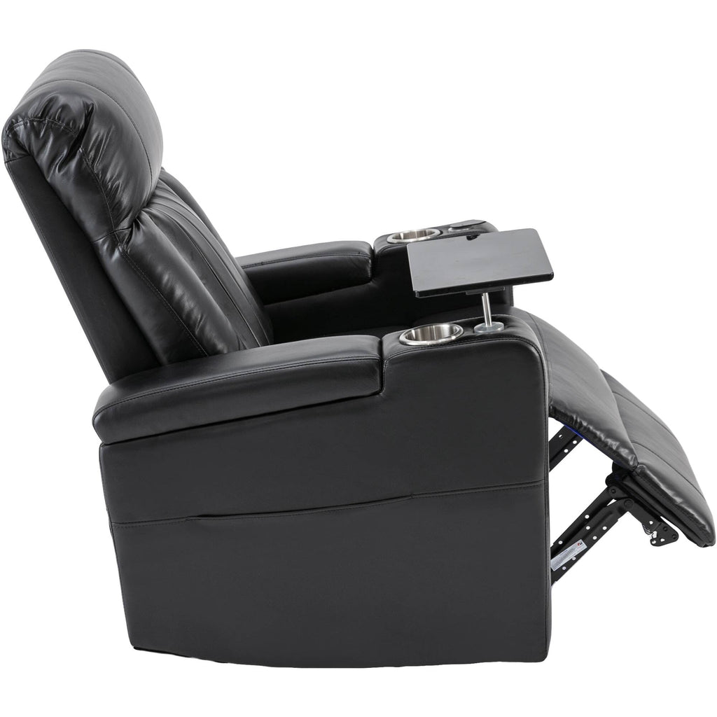 Fauteuil inclinable électrique haut de gamme Roomfitters avec accoudoirs de rangement, porte-gobelets, plateau pivotant et support pour téléphone portable, noir