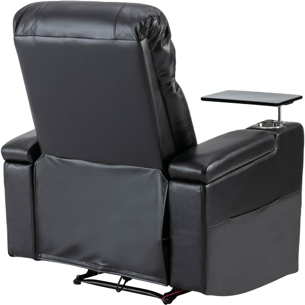 Fauteuil inclinable électrique haut de gamme Roomfitters avec accoudoirs de rangement, porte-gobelets, plateau pivotant et support pour téléphone portable, noir