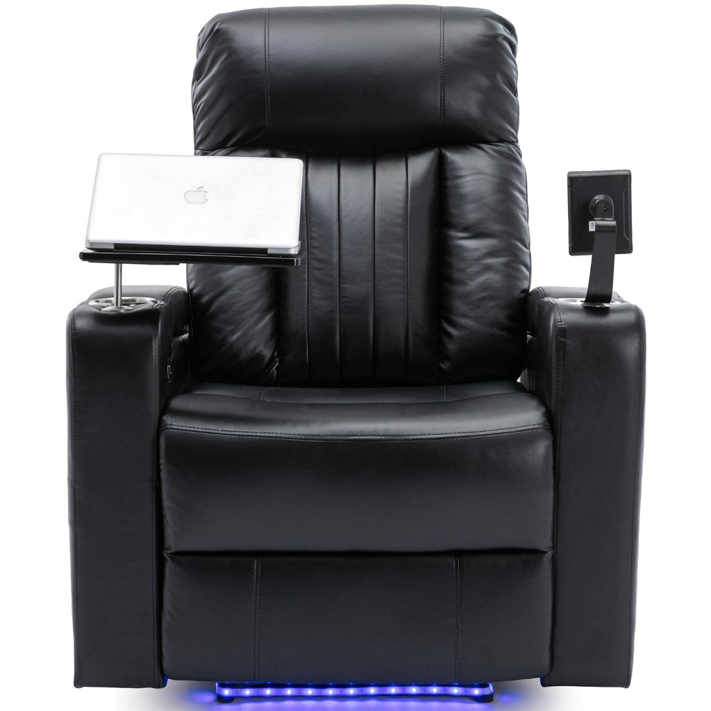 Fauteuil inclinable électrique haut de gamme Roomfitters avec accoudoirs de rangement, porte-gobelets, plateau pivotant et support pour téléphone portable, noir