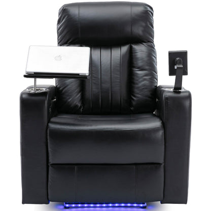 Fauteuil inclinable électrique haut de gamme Roomfitters avec accoudoirs de rangement, porte-gobelets, plateau pivotant et support pour téléphone portable, noir