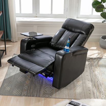 Fauteuil inclinable électrique haut de gamme Roomfitters avec accoudoirs de rangement, porte-gobelets, plateau pivotant et support pour téléphone portable, noir