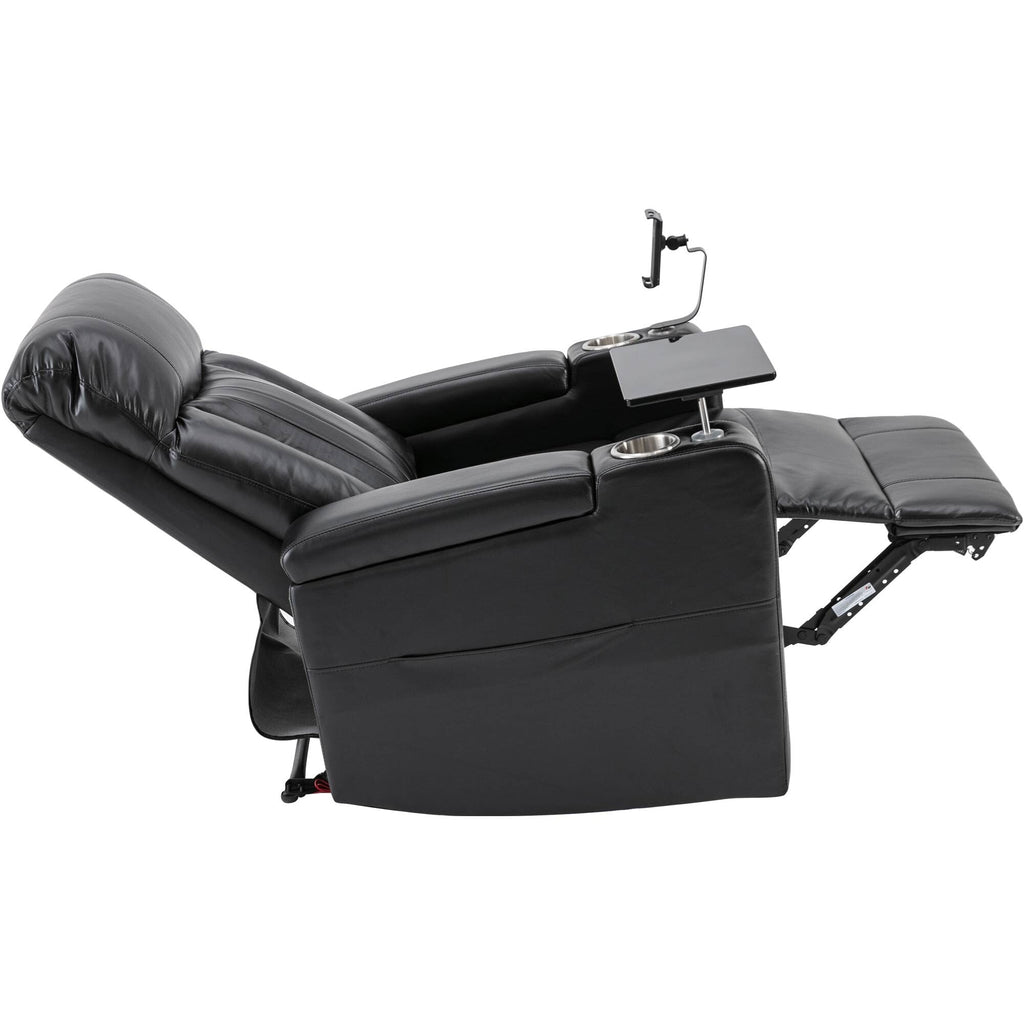 Fauteuil inclinable électrique haut de gamme Roomfitters avec accoudoirs de rangement, porte-gobelets, plateau pivotant et support pour téléphone portable, noir