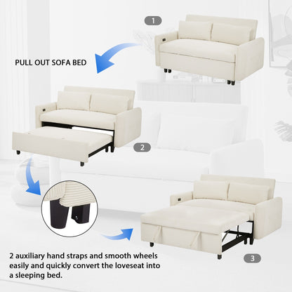 Canapé-lit convertible 2 places Roomfitters avec coussins et ports USB, canapé-lit moderne, beige