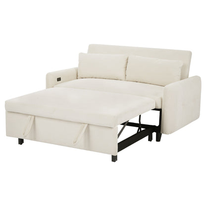 Canapé-lit convertible 2 places Roomfitters avec coussins et ports USB, canapé-lit moderne, beige