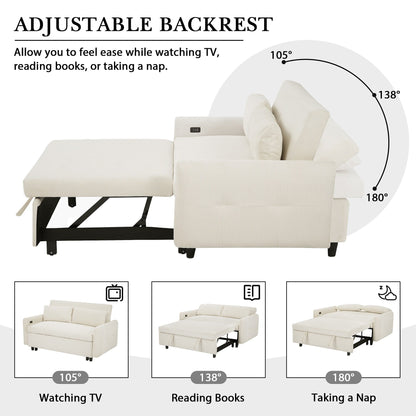 Canapé-lit convertible 2 places Roomfitters avec coussins et ports USB, canapé-lit moderne, beige