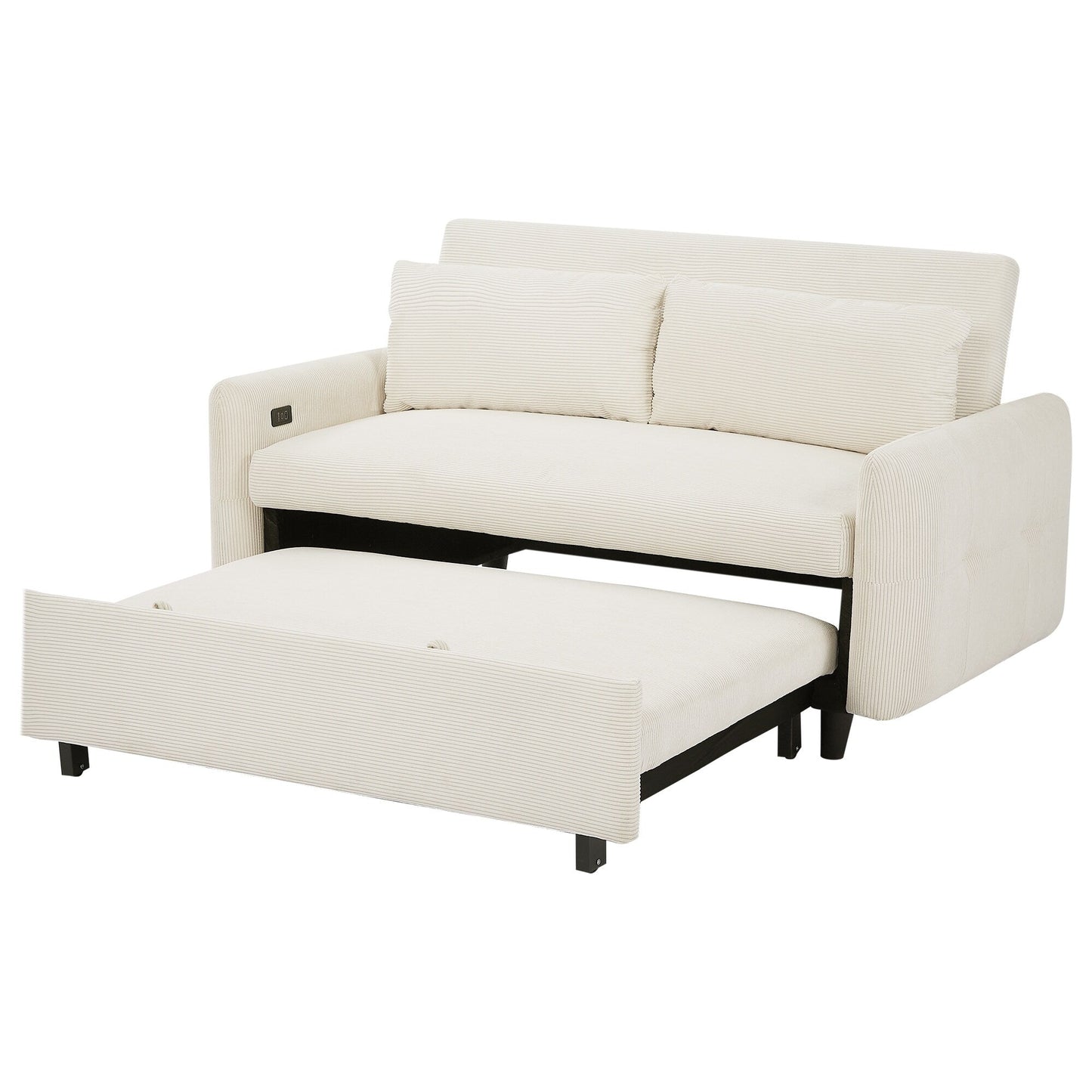 Canapé-lit convertible 2 places Roomfitters avec coussins et ports USB, canapé-lit moderne, beige
