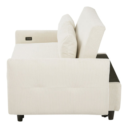 Canapé-lit convertible 2 places Roomfitters avec coussins et ports USB, canapé-lit moderne, beige