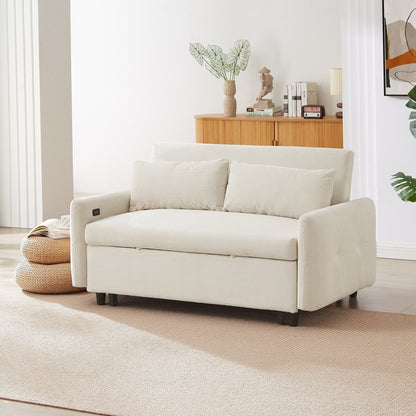 Canapé-lit convertible 2 places Roomfitters avec coussins et ports USB, canapé-lit moderne, beige