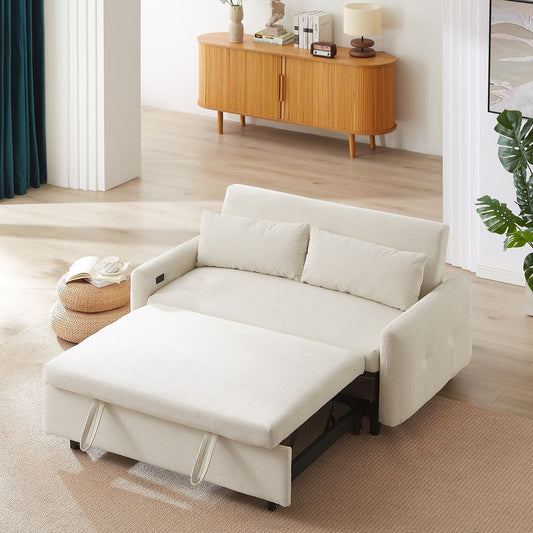 Canapé-lit convertible 2 places Roomfitters avec coussins et ports USB, canapé-lit moderne, beige