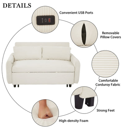Canapé-lit convertible 2 places Roomfitters avec coussins et ports USB, canapé-lit moderne, beige