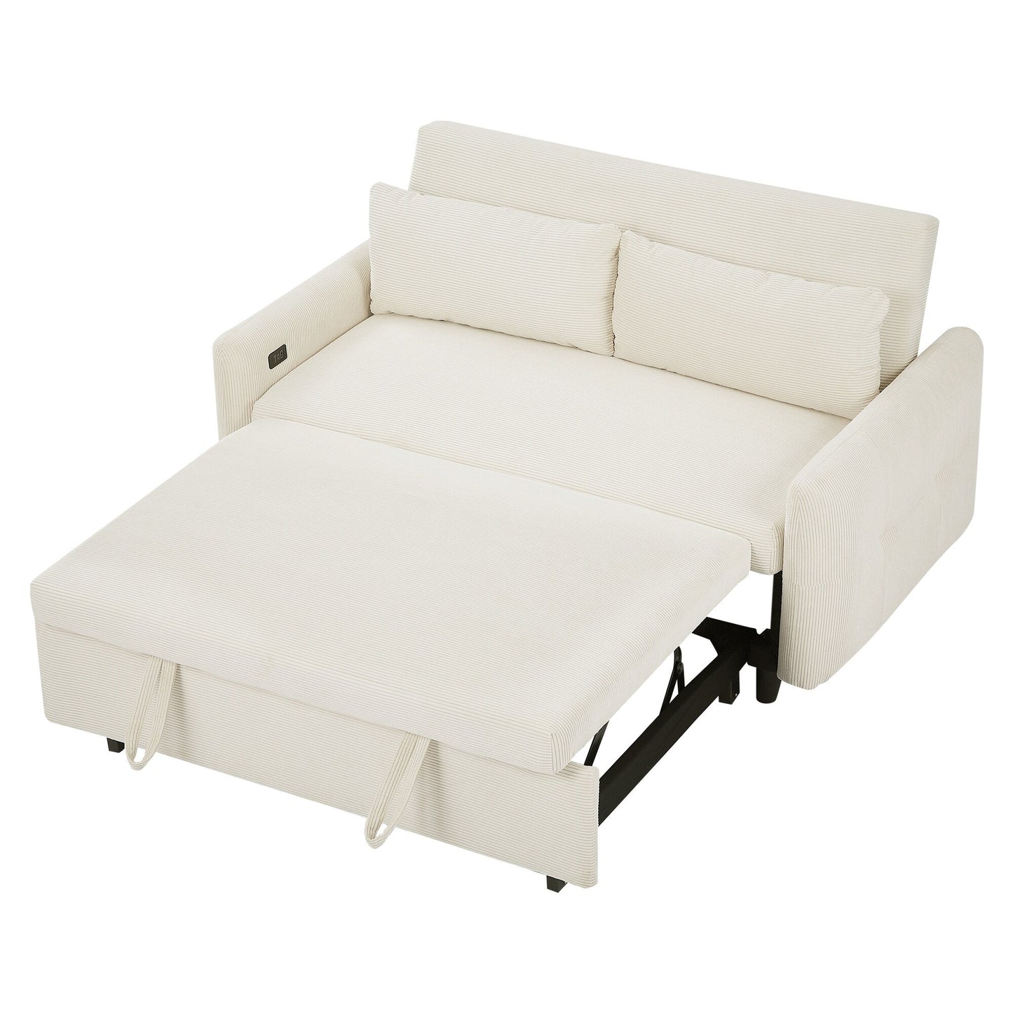 Canapé-lit convertible 2 places Roomfitters avec coussins et ports USB, canapé-lit moderne, beige