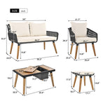 Ensemble de jardin en corde tressée : meubles de patio en bois d'acacia avec seau à glace, 6 pièces