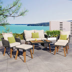 Ensemble de jardin en corde tressée : meubles de patio en bois d'acacia avec seau à glace, 6 pièces