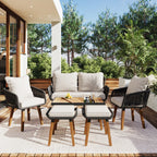 Ensemble de jardin en corde tressée : meubles de patio en bois d'acacia avec seau à glace, 6 pièces