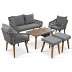 Ensemble de jardin en corde tressée : meubles de patio en bois d'acacia avec seau à glace, 6 pièces