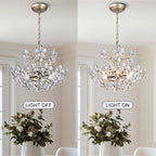 Lustre Rosa à 6 lumières en cristal argenté brossé, motif fleur de champagne