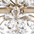 Plafonnier Rosa à 6 lumières en cristal argenté brossé, motif fleur de champagne - 45 cm de diamètre x 22 cm de hauteur