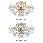 Plafonnier Rosa à 6 lumières en cristal argenté brossé, motif fleur de champagne - 45 cm de diamètre x 22 cm de hauteur