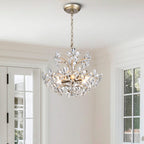 Lustre Rosa à 6 lumières en cristal argenté brossé, motif fleur de champagne