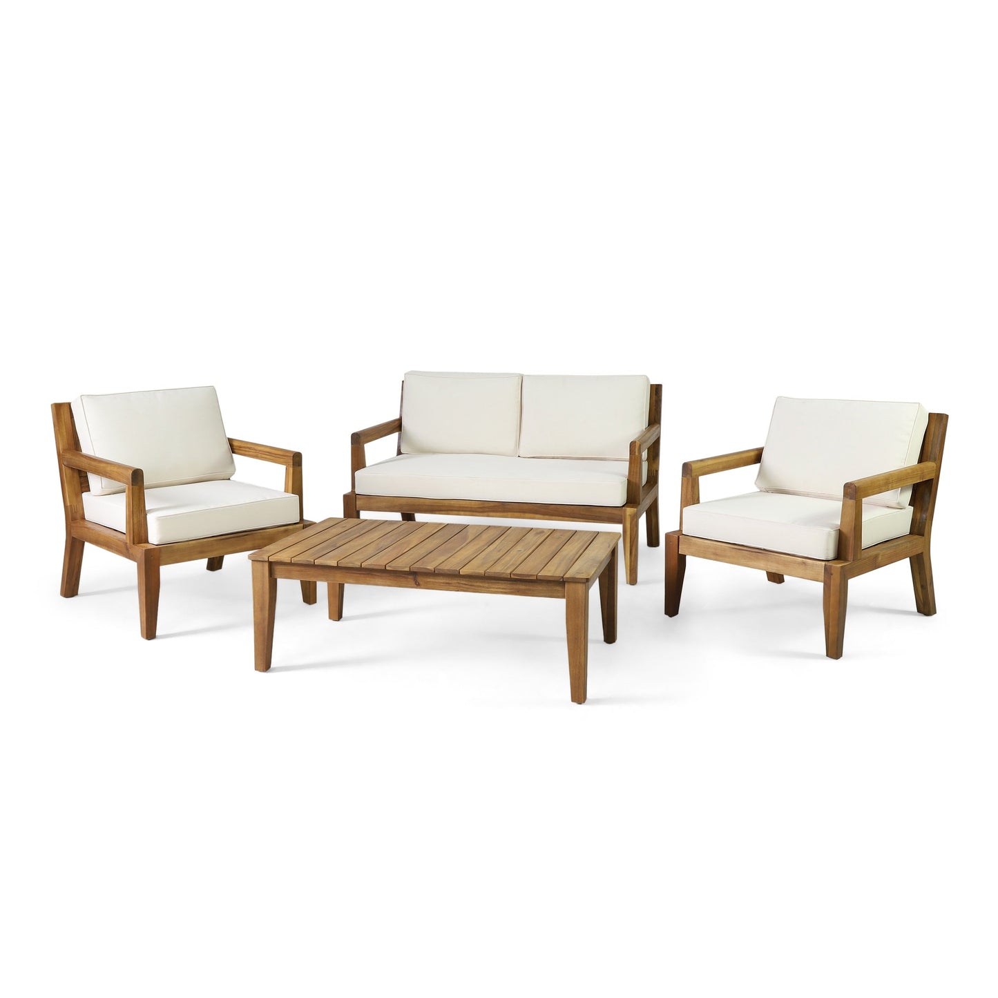 Ensemble de salon de jardin Rossville en acacia avec coussins, par Christopher Knight Home